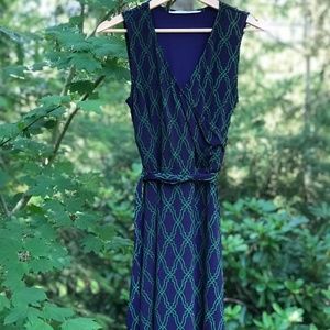 [41 hawthorn] navy blue green tie sleeveless dress